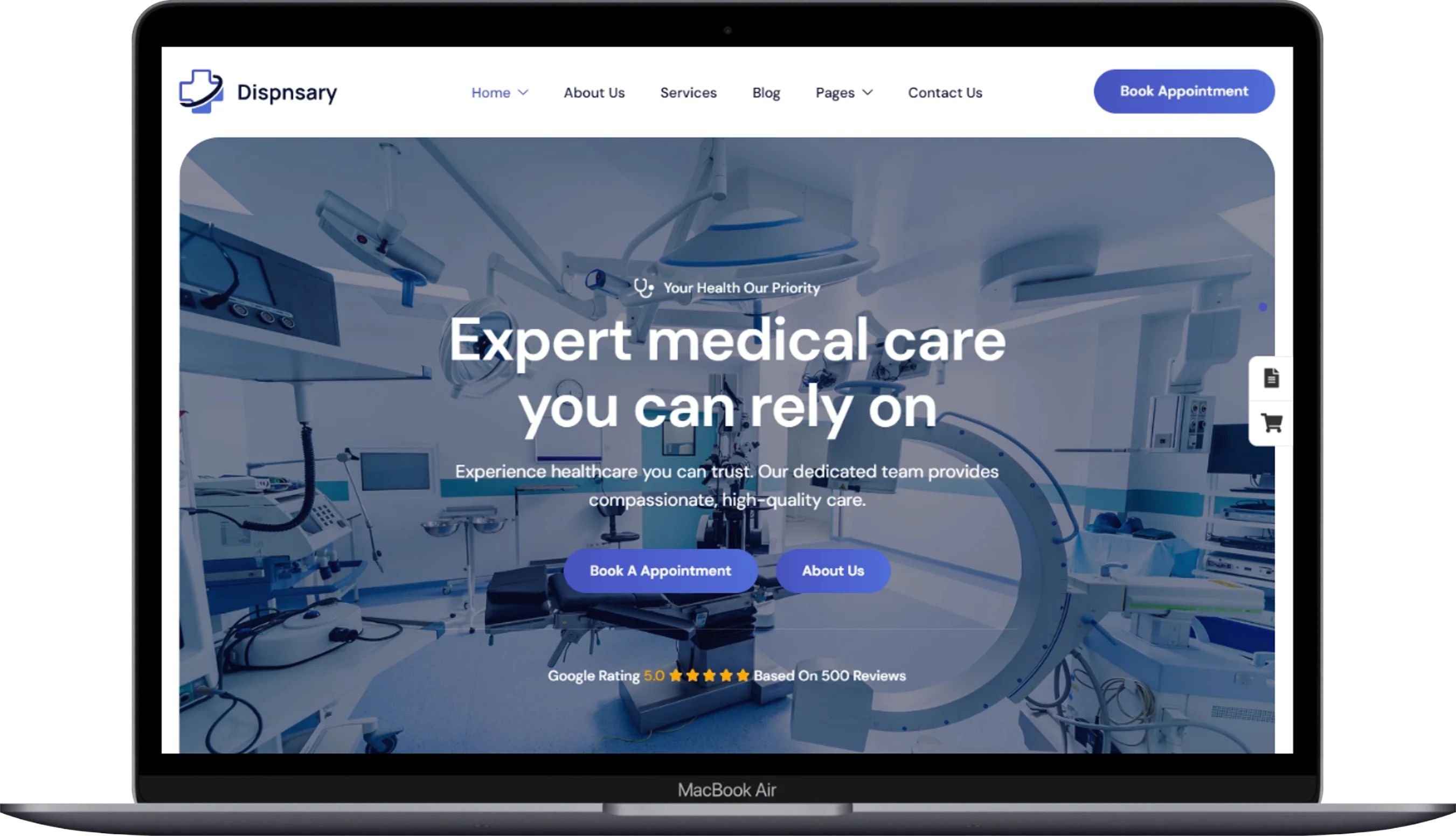 Healthcare clinic website design example