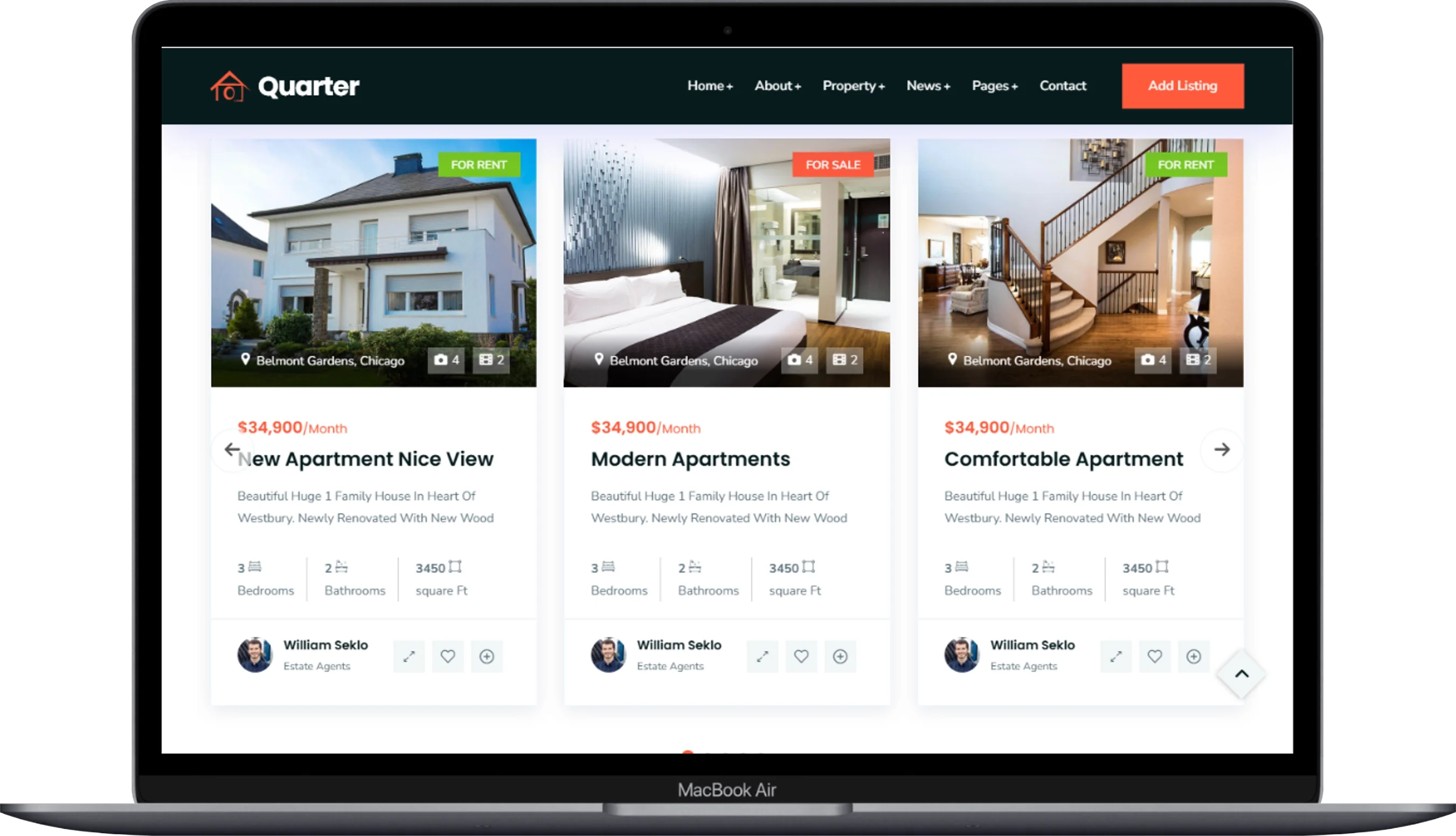 Real estate website design example